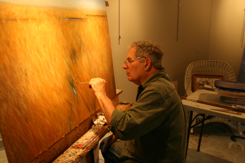 Steve Rogers works on a marshland landscape in his Lewes studio. Rogers also paints maritime scenes and boats. Many of his paintings are detail-filled, giving the viewer many points of interest. BY HENRY J. EVANS JR.